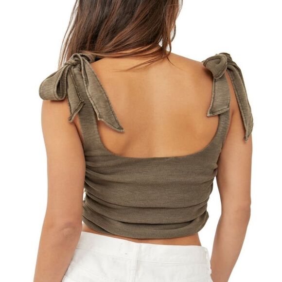 FREE PEOPLE LADIES BOULEVARD COTTON CROP TOP SIZE MEDIUM COLOR OREGANO NWT - Picture 2 of 7